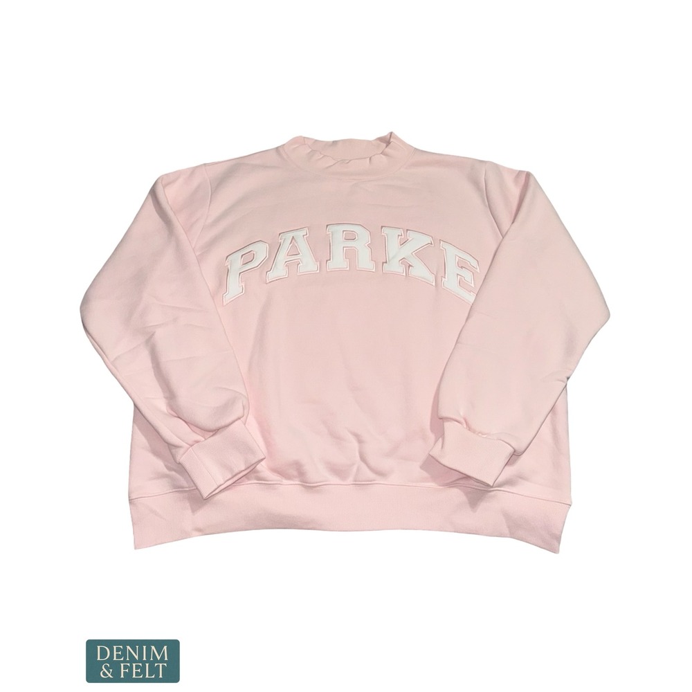 NEW Parke Varsity Mockneck Rose White Fleece Sweatshirt L/XL Oversized Pullover - Picture 7 of 15